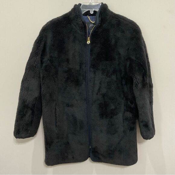 J. Crew Zip-up Plush Fleece Coat Black Sz XS Teddy Sherpa High Collar Jacket - Picture 3 of 9